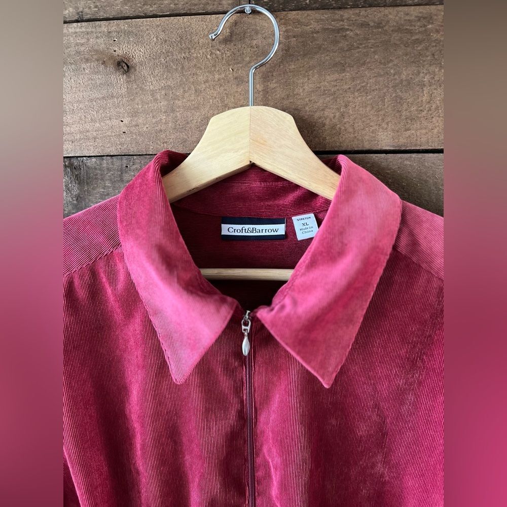 Croft & Barrow Raspberry Red Faux Suede Ribbed Zip-up Lightweight Jacket - Picture 12 of 13